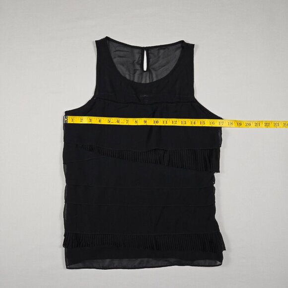 Express Black Sheer Asymmetrical Blouse Sleeveless Ruffle Keyhole Whimsy Goth - Picture 8 of 13